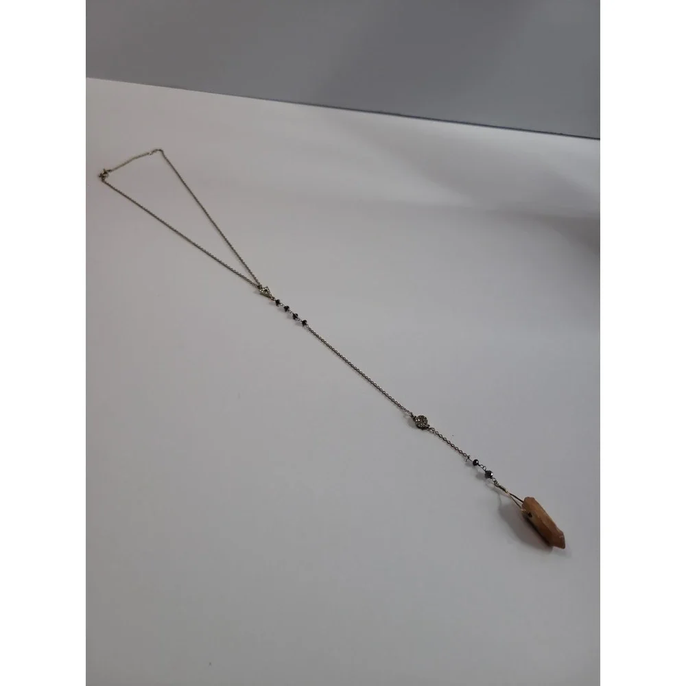Gold Tone Orange Brown Pendant Lariat Necklace Y Drop Faceted Statement Boho